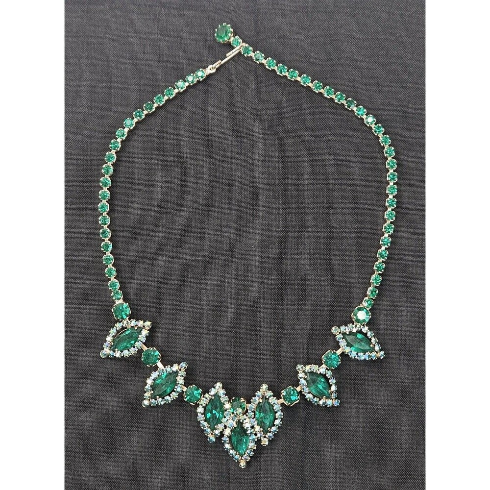 1950s Albert Weiss Emerald Green Crystal Rhinestone Choker Costume Necklace
